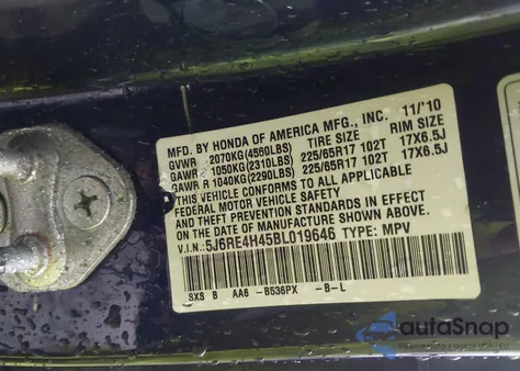 2011 Honda Cr-V Se from USA, damaged, VIN 5J6RE4H45BL019646